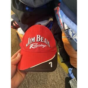 Vintage Embroidered Jim Beam Racing NASCAR Cap Strapback Red Hat Mens #7
